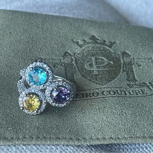 PINEIRO COUTURE 925 Cubic Zircon Simul  Citrine, Topaz, Amethyst Adjustable Ring